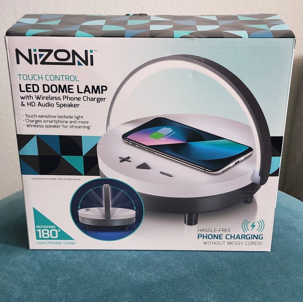 Nizoni LED DOME LAMP w/wireless Phone Charger & HD Audio Speaker